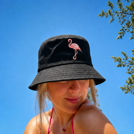Embroidered Bucket Hat - Flamingo